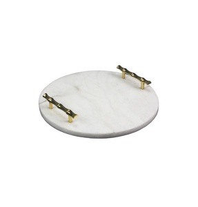 Ensemble de 2 plateaux de service alimentaire en marbre au design attrayant plateau en marbre de première qualité pour accessoires de table par le monde métallique indien - Product Image 4