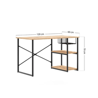Bureau de jeu moderne en métal et bois, poste de travail à domicile avec étagère de rangement, table d'étude, bureau d'ordinateur