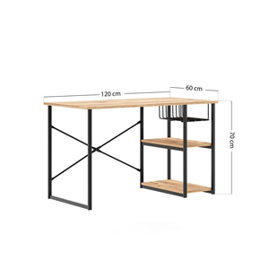 Bureau de jeu moderne en métal et bois, poste de travail à domicile avec étagère de rangement, table d'étude, bureau d'ordinateur - Product Image 6