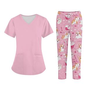 Vente en gros de hauts de gommage médicaux en coton pour femmes, uniformes médicaux imprimés pour médecins, combinaison de gommage chirurgical à manches courtes - Product Image 5
