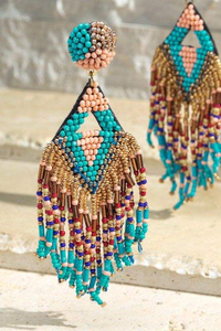 Pendientes Largos Hechos a Mano con Diseño en Forma de V, Cuentas y Borlas, 13 cm de Largo, para Mujer, a Buen Precio - Product Image 5