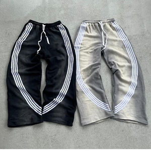 Pantalones de chándal OEM HSI Streetwear 2026, ajustados, de algodón lavado de alto gramaje, corte recto ancho, acampanados y holgados - Product Image 3