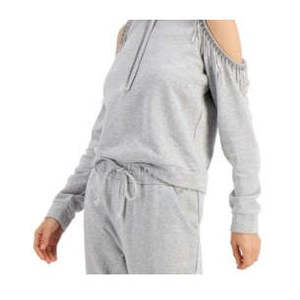 INC International Concepts Felpa con cappuccio grigia da donna di grandi dimensioni, con frange sulle spalle, in tessuto lavorato a maglia traspirante - Product Image 3