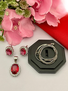 Elegante conjunto de colgantes de diamantes americanos para mujeres y niñas, collar brillante AD con pendientes a juego, aspecto ligero y lujoso - Product Image 5