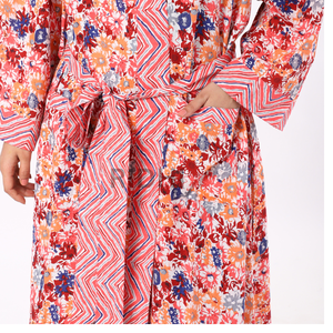 Tendencia 2025 mujeres mano bloque multicolor estampado Rosa 100% algodón puro kimono bata de baño Kimonos señoras - Product Image 4