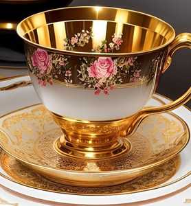 Juego de Taza y Platillo Redondos de Latón con Diseño Art Deco para Bodas, Calidad Premium, Tamaños Personalizables, Empaque Individual, HF Industries - Product Image 3