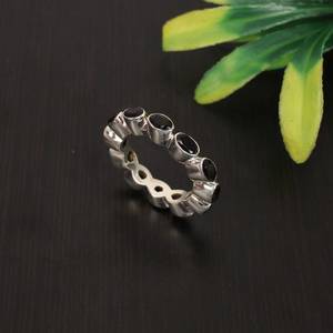925 Sterling Silver Oval Smoky <b>Quartz</b> 3x5 MM Gemstone Eternity <b>Ring</b> - Product Image 2