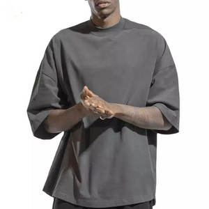 Top corto extragrande de gran tamaño de 100% algodón para hombre, camiseta de estilo urbano con hombros caídos y ajuste cuadrado personalizado - Product Image 2