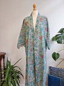 Haute qualité lavable pur coton indien bloc imprimé été Kimono respirant Vintage Floral solide motif numérique dos automne - Product Image 2