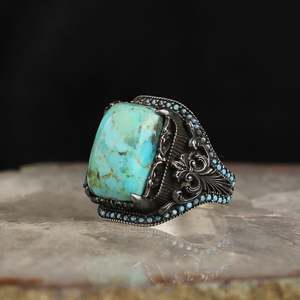 Custom Logo Azuris VALKH1499 925 Sterling <b>Silver</b> Ottoman Style Men's <b>Ring</b> From Turkey Featuring a Natural <b>Black</b> <b>Stone</b> - Product Image 3