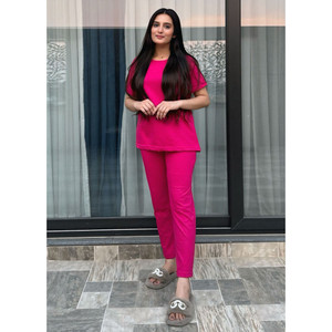 Ensemble de pyjama en modal tricoté fluide, doux et respirant, taille personnalisée, taille élastique avec cordon de serrage, style imprimé décontracté pour femmes, vêtements de nuit - Product Image 2