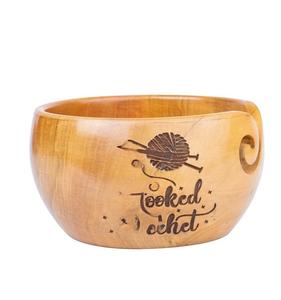 Cuenco de almacenamiento de hilo hecho a mano con ventana tallada Crochet tejido de madera natural 7X 3 pulgadas antiguo y moderno - Product Image 1