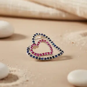 Pendentif double cœur en argent 925 avec rubis et saphir, bijoux pour femmes avec CZ, platine, cadeau, motif or rose, charme numéroté - Product Image 2