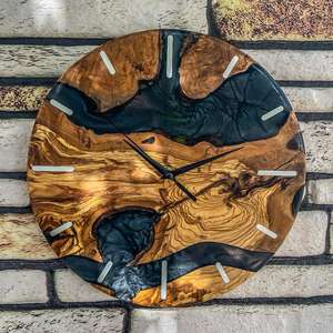 Horloges murales Art Déco en bois et résine époxy uniques et faites à la main, best-sellers pour la décoration de la maison et du bureau - Product Image 6