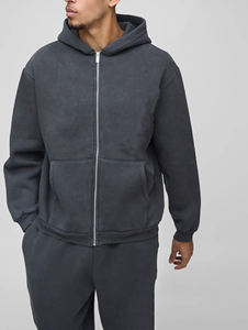 Survêtement à fermeture éclair pour hommes 100% coton lourd 400 GSM qualité supérieure Logo brodé personnalisé surdimensionné homme 2 pièces ensemble - Product Image 3