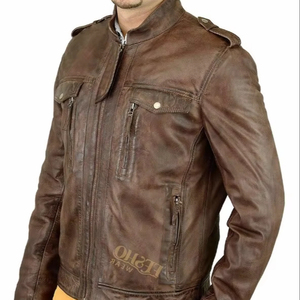Mens Cow Skin Leather <b>Jacket</b> Slim Fit Stand Stylish Outerwear for Autumn Winter Spring Casual Fashion Coat Front OEM Supply - Product Image 2