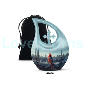 Venta caliente gran gota de lágrima azul Cardenal pájaro Cruz cremación urna para adultos para cenizas humanas con bolsa de terciopelo gratis - Product Image 4