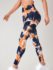 Femmes taille haute pêche hanches corps façonnage Fitness Leggings sans couture cravate-teinture Yoga Leggings avec taille élastique - Product Image 3