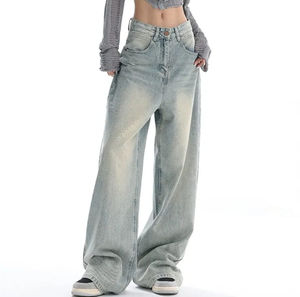 Wholesale Hot Sale Vintage Pocket Low Waist <b>Baggy</b> <b>Jeans</b> pants <b>for</b> <b>women</b> Acid Wash 100% cotton <b>women's</b> pants <b>Baggy</b> Denim <b>Jeans</b> - Product Image 3