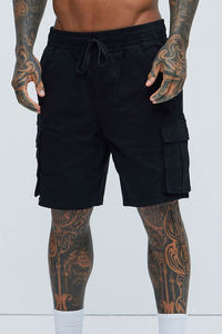 <b>Mens</b> <b>Black</b> Solid 100% Cotton Canvas Cargo <b>Shorts</b> Elastic Waist Dual Side Pockets High Street Style Quick Dry Breathable Casual - Product Image 4