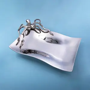 ถาดเสิร์ฟตกแต่งทองเหลืองโบราณทำด้วยมือถาดกลางเคลือบบุษราคัมไม่ซ้ำใครโดย Zahid - Product Image 5