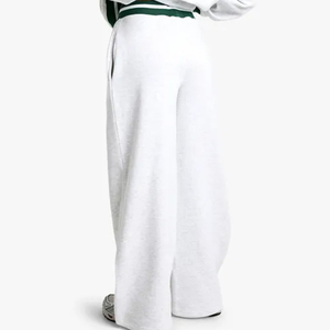 Pantalones de chándal de pierna ancha con cintura pequeña en contraste para mujer gris de alta calidad Terry Fleece tela de tacto suave 100% algodón para mujer - Product Image 6