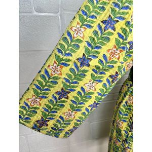 Kantha Reine Cotton Ladies Winter Coat XL Pastel Green Affe Tier Kimono Jacket with Feathers Reversible Short Length for Spring - Product Image 4