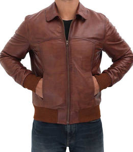 แจ็กเก็ตหนังแฟชั่นสำหรับผู้ชาย, แจ็กเก็ตหนังแท้สำหรับฤดูหนาวคาเฟ่หนังแท้สำหรับฤดูหนาวดีไซน์ใหม่ - Product Image 1