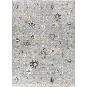 Tapis en laine noué à la main Cyanna Blue 9x12 rectangulaire, motif médaillon abstrait, idéal pour couloir, entrée, chambre SKWL-547 - Product Image 1