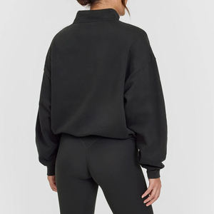 Sweat-shirt en molleton doux surdimensionné pour femme avec logo personnalisé, col montant, fermeture éclair quart de tour, épaules tombantes, uni, sport, gym, automne, hiver - Product Image 4