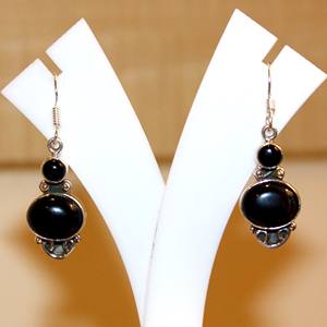 Pendientes de Plata de Ley 925 hechos a mano de Nepal, forma ovalada étnica, piedras de cristal curativas, joyería de ónix negro, Idea de regalo - Product Image 1
