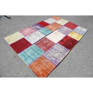 Turkish Area Rug, 3.3x7.9 ft Vintage Rug, <b>Red</b> Patchwork <b>Wool</b> Rug - Product Image 2