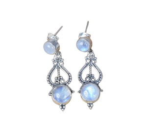 Boucles d'oreilles pendantes en pierre de lune de feu bleu 925 bijoux à la mode en argent Sterling massif avec cadeau de fête plaqué or pour les femmes amoureux - Product Image 1