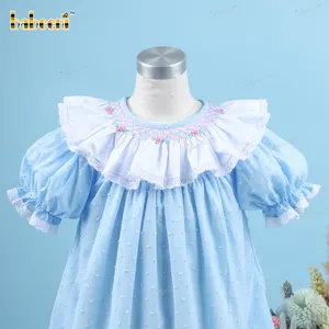 Smocked Bishop Light Blue Swiss Dot Dress For Girl OEM ODM kids smock dress customized manufacturer - BB3170