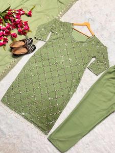 Nuevo diseñador Heavy Faux Georgette Fabric Real Hand Work Sequence Bordado Top y emparejado con pantalón con Dupatta bordado - Product Image 4