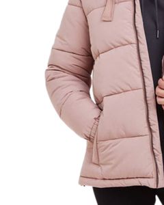 Chaqueta Acolchada Personalizada Color Rosa Pálido para Mujer, Abrigo Acolchado con Capucha para Invierno, Cierre de Cremallera, Relleno de Poliéster Cálido, Moda OEM Personalizada - Product Image 5