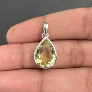 Diseño impresionante 925 Plata de Ley Natural limón cuarzo piedra preciosa forma de pera colgante hecho a mano joyería fina colgantes y dijes - Product Image 1
