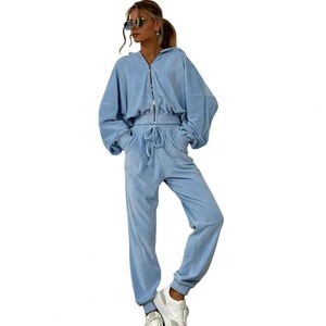 Conjuntos de dos piezas para mujer, sudaderas con capucha cálidas de gran tamaño de Color sólido elegante y pantalón largo, traje deportivo, chándal de otoño e invierno - Product Image 5