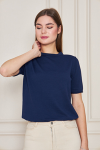 Blusa de punto de manga corta con cuello redondo para mujer, Camiseta cómoda y elegante, transpirable, servicio OEM de alta calidad - Product Image 6