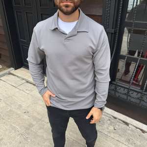 Camiseta de manga larga con cremallera para hombre, de lona en blanco, de Color sólido, ajustada, informal, a la moda, para otoño y primavera - Product Image 1