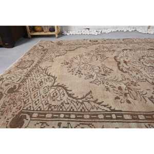 Alfombra turca vintage de 5,7x9 pies, tejido plano marrón beige, patrón de retazos de lana, sala de estar área grande para decoraciones para, respaldo de látex - Product Image 5
