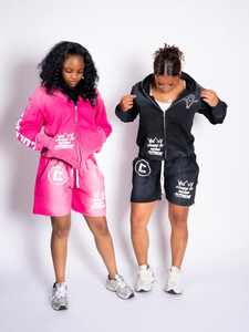 Ensemble survêtements zippés personnalisés délavés à l'acide veste et short vintage respirant avec jogging en strass imprimé DTG court - Product Image 5