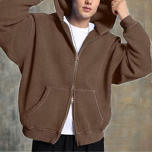 Sudadera con capucha y cremallera para hombre, estilo vintage, 100% algodón, lavado ácido, estilo holgado, con cremallera completa, moda urbana, venta al por mayor - Product Image 1