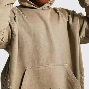 Sweat à capuche surdimensionné en molleton 100% coton pour homme, personnalisé OEM, lavé, délavé, motif uni, méthode de tissage tricotée - Product Image 3