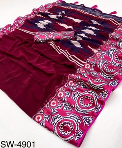 New Eco-Friendly Stretchable Floral Pattern Soft Faux Georgette Silk Four Seasons Ethnic Women's <b>Sarees</b> <b>Blouse</b> Bandanas Enhanced - Product Image 1