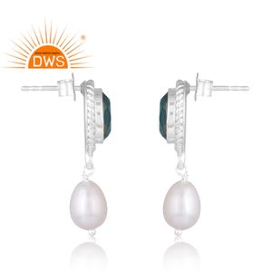 Diseño caliente plata esterlina natural doblete Santamaria aguamarina cuarzo y Perla pendiente de piedras preciosas fabricante de joyería personalizada - Product Image 4