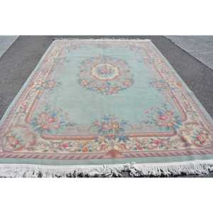 Alfombra Turca de 8.1x11.5 pies, Alfombra Vintage Extra Grande, Alfombra a Cuadros Azul y Rosa - Product Image 1