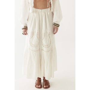 Jupe moulante chic Luisa, blanc Normandie, respirante, en coton, mousseline, soie, denim, broderie, sequins, imprimé naturel, 2 pièces - Product Image 2