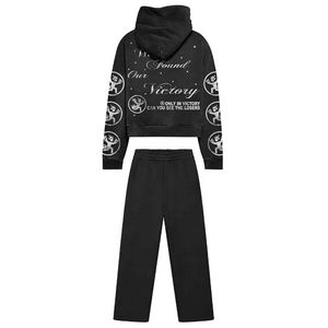 Streetwear de marque sur mesure Y2K mode sweat à capuche court et ensemble de jogging unisexe tenue bouffée imprimé survêtements lavés à l'acide - Product Image 6