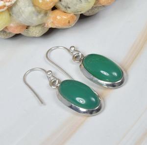 Pendiente de piedras preciosas de Plata de Ley 925 de ónix verde, pendiente elegante, joyería hecha a mano, pendiente de forma ovalada, regalo para Navidad - Product Image 3